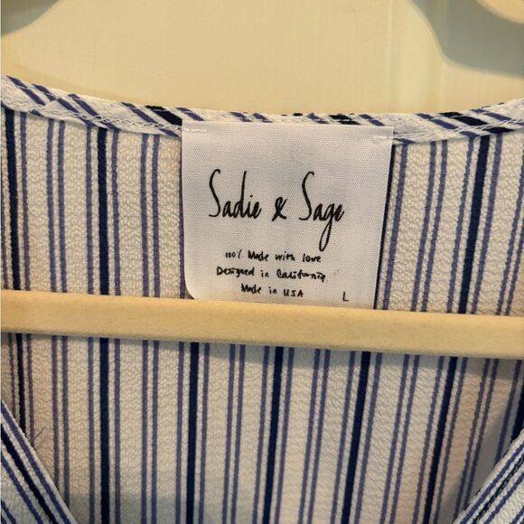 Anthropologie Sadie & Sage White and Blue Wrap Blouse - Picture 3 of 4